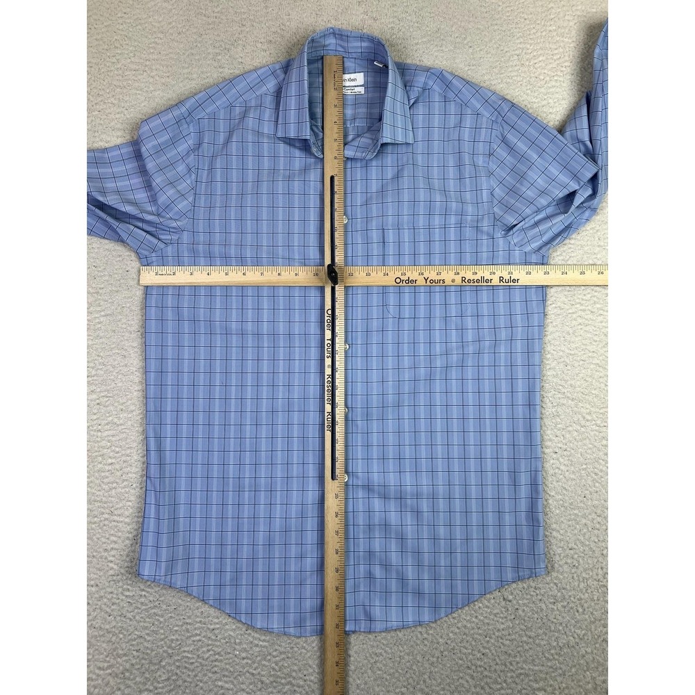 Calvin Klein Shirt Mens Medium Blue Plaid Wrinkle Free Stretch Fresh Comfort - Picture 8 of 10